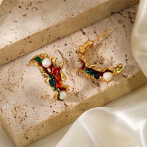 1 par de pendientes chapados en oro de 18 quilates con incrustaciones de perlas artificiales de cobre de estilo moderno