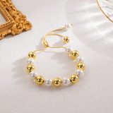 Pulseras chapadas en oro de 18 quilates con perlas de imitación redondas de estilo simple estilo IG