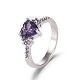 Anillo de amatista en forma de corazón de circón, joyería de anillo de circón púrpura de moda europea