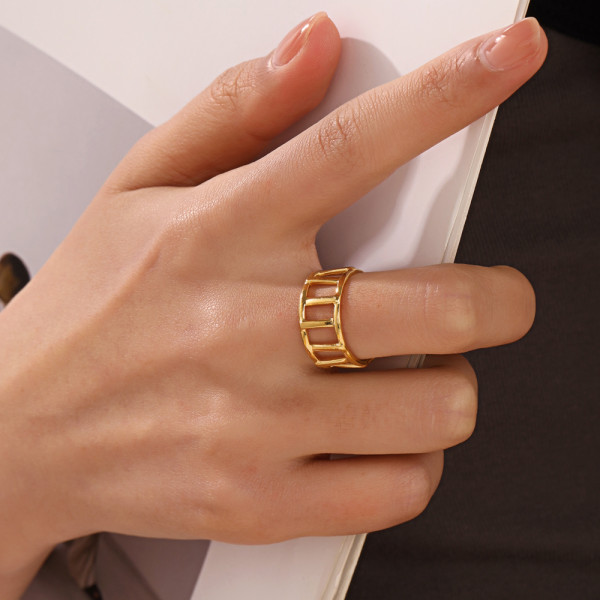 Anillos abiertos chapados en oro de 18 quilates con revestimiento de acero inoxidable de color sólido estilo IG