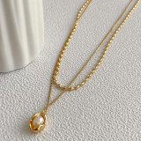 Collares en capas de perlas artificiales con revestimiento de cobre geométrico de moda