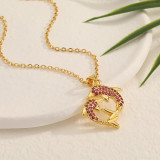 Collar con colgante chapado en oro con incrustaciones de cobre y forma de corazón de estilo Simple y Animal