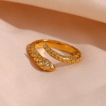 Anillo abierto elegante con diamantes de imitación chapado en acero inoxidable con forma de serpiente
