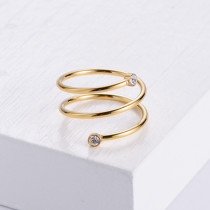 AML Anillo de diseño japonés y coreano de estilo europeo y americano simple, anillo al por mayor de fábrica de acero de titanio con diamantes en espiral abierto para mujer