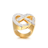 Anillo de diamantes lleno de moda europea y americana Acero inoxidable galvanizado Oro real de 18 quilates Exagerado Malla grande tejida Joyería de anillo crudo femenino