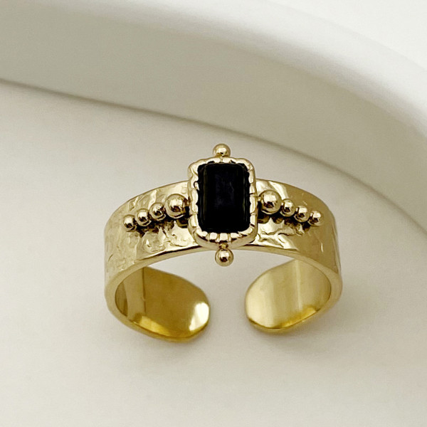 Anillo abierto de turquesa con incrustaciones chapado en acero inoxidable rectangular de estilo simple 1 pieza