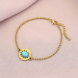 Pulseras chapadas en oro de 18K con circonita turquesa con incrustaciones de acero titanio cuadrado redondo estilo vintage informal