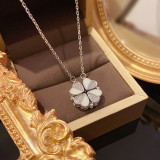 Collar De Diamantes De Imitación De Acero De Titanio Con Forma De Corazón De Trébol De Cuatro Hojas De Moda