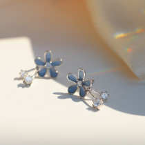 1 par de pendientes de diamantes artificiales de cobre con incrustaciones de flores dulces
