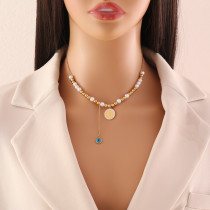 Elegante estilo Simple viaje redondo de acero inoxidable chapado en perlas de imitación pulseras pendientes collar