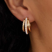 Pendientes de perlas en forma de C de oro de 18 quilates con galvanoplastia de material de cobre retro