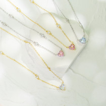Collar Con Colgante De Corazón De Diamante Rosa Con Micro Incrustaciones De Cobre A La Moda
