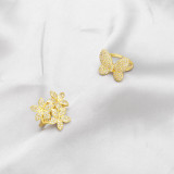 Anillos abiertos chapados en oro de 18K con incrustaciones de cobre y mariposa de flor brillante de estilo francés