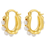 1 par de pendientes de perlas artificiales con incrustaciones de cobre en forma de U de estilo simple