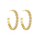 Aogu Pendientes en forma de C de moda de lujo asequibles Pendientes geométricos de luna y estrella de circón de oro de 18 quilates con personalidad de nicho femenino
