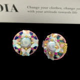 1 par de pendientes de perlas artificiales de cristal Artificial de cobre con incrustaciones de estrellas de bloque de Color dulce de Estilo Vintage