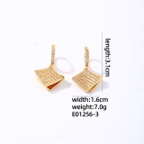 1 par de pendientes colgantes chapados en oro con incrustaciones de cobre y circonita cuadrada de estilo Simple informal