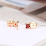 1 par de elegantes pendientes cuadrados con incrustaciones de perlas de cobre y circonitas