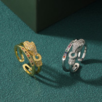 Anillos de diamantes de imitación con incrustaciones de cobre de color sólido de estilo simple