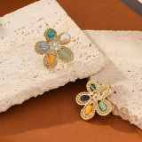1 par de pendientes elegantes de circonita con perlas de agua dulce y cristal de cobre con incrustaciones de Flor Retro