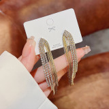 Pendientes colgantes de diamantes de imitación de cobre con incrustaciones de borlas de rombos elegantes para mujer de 1 pieza