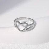 Anillo abierto ahuecado chapado en acero inoxidable con forma de corazón de estilo Simple romántico