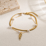 Pulseras chapadas en oro en capas de perlas de imitación de acero inoxidable mariposa árbol ojo del diablo estilo moderno informal