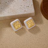 1 par de pendientes elegantes chapados en oro de 18K con forma de corazón geométrico de estilo Vintage esmaltado
