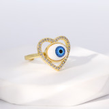 Anillo abierto de circonita chapado en oro y cobre con ojo en forma de corazón de estilo simple 1 pieza