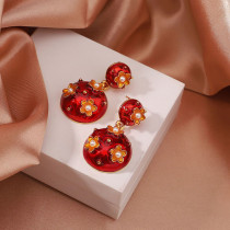 1 par de pendientes colgantes chapados en oro de 18K con incrustaciones de flores redondas Retro de cobre y perlas de agua dulce