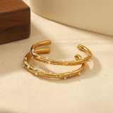 Brazalete de circón perla chapado en oro de 18K con incrustaciones de revestimiento de pulido de acero inoxidable de Color sólido de estilo Simple al por mayor