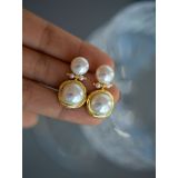 1 par de pendientes colgantes de perlas de cobre con incrustaciones redondas de estilo simple