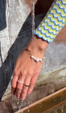 Collar de pulseras con cuentas de perlas de agua dulce, cristal, geométrico, de acero inoxidable, estilo INS