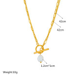 Collar con colgante de perlas artificiales chapado en oro en capas de acero de titanio geométrico básico