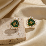 1 par de pendientes clásicos Retro con forma de corazón chapado en mariposa con incrustaciones de perlas de cobre chapados en oro de 18 quilates