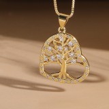 Collar con colgante chapado en oro de 14K con incrustaciones de cobre y forma de corazón de árbol con retrato de estilo clásico lujoso y elegante
