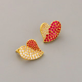 1 par de pendientes de cobre con incrustaciones en forma de corazón de estilo simple