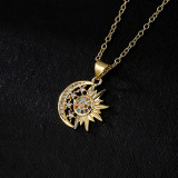 Collar con colgante en forma de estrella, sol, luna, circonita, oro de 18 quilates, cobre, moda