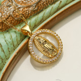 Collar con colgante chapado en oro de 18 quilates con circonita perla y incrustaciones de cobre en forma de corazón de fe artística