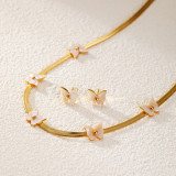 Elegante estilo simple estrella forma de corazón flor concha de acero inoxidable chapado en oro de 18 quilates collar de pendientes chapados
