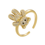 Anillos abiertos chapados en oro elegante del Zircon 18K del embutido del cobre del oso