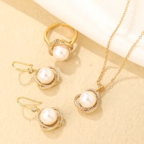 Collar de pendientes chapado en oro con incrustaciones de cobre y perlas redondas geométricas dulces