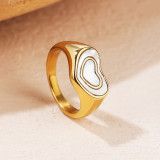 Anillos de acero de titanio con forma de corazón a la moda, anillos de acero inoxidable con concha chapada