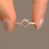 Anillos de circón con incrustaciones de cobre y flores de estilo simple