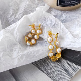 1 par de pendientes colgantes de perlas artificiales chapados en cobre geométricos a la moda