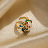 Anillos abiertos chapados en oro de 18 quilates con perlas de agua dulce con incrustaciones de cobre y mariposa de estilo barroco