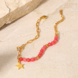 Moda estrella de piedra roja colgante cadena cruzada oro de 18 quilates pulsera de acero inoxidable ornamento mujeres