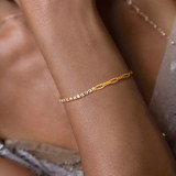 Pulseras plateadas en oro del Zircon del embutido del revestimiento de acero inoxidable del cuadrado simple del estilo