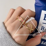 1 pieza de anillos de cobre con forma de corazón geométrico a la moda con cara sonriente