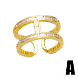 Anillos abiertos chapados en oro de 18 quilates con incrustaciones de cobre y leopardo de color sólido hip-hop estilo IG